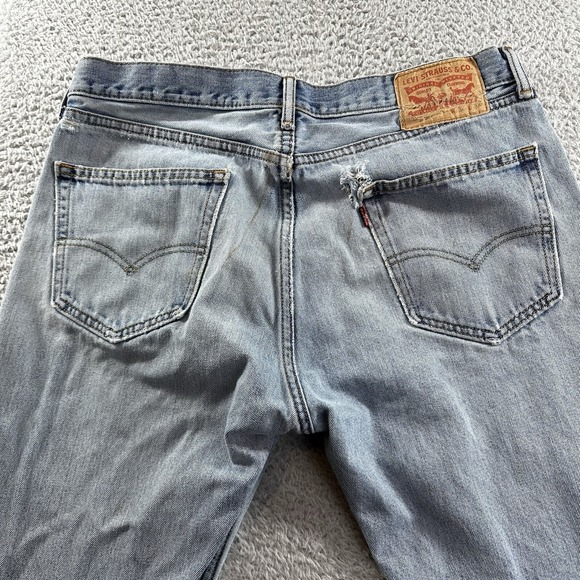 Levi's Mens 505 Blue Jeans Straight Leg Regular Fit 34x34 (33x30) Distressing - Picture 9 of 12
